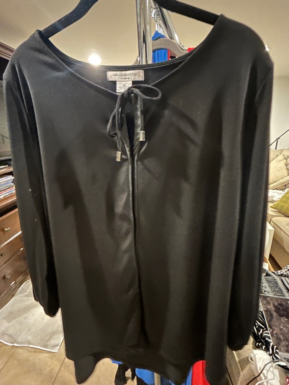Liz Claiborne Black Tie-Neck Blouse